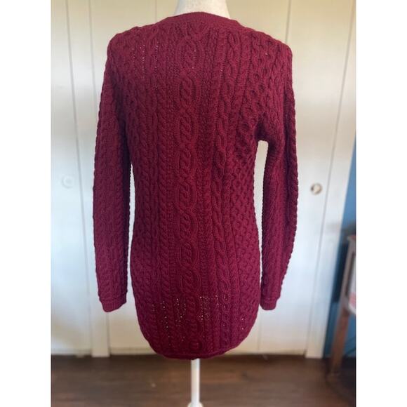 Inis Crafts Irish 100% Merino Wool Long Cardigan‎ Women's Size Medium Burgundy - Picture 4 of 6